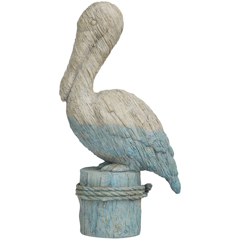Polystone Bird Textured Ombre Sculpture with Rope Details - Blue - Roche River Decor - 4"W x 7"L x 15"H