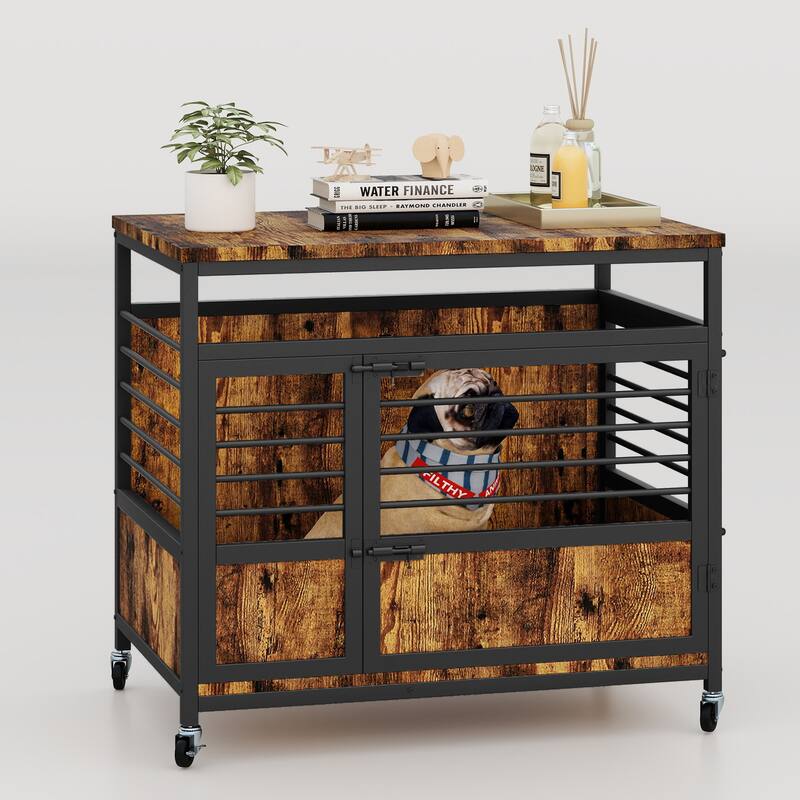Moasis 24"/31"/39" Wooden Dog Crate Kennel End Table Furniture - 31" - Brown