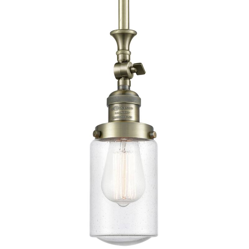 Innovations Lighting Dover 5" Wide Mini Rod Hung Adjustable Pendant - Antique Brass / Seedy