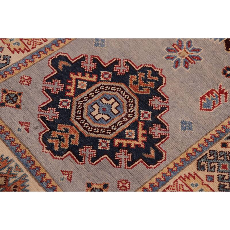 Rustic Super Kazak Anaya Silver/Beige Hand Knotted Wool Runner - 2'8'' x 9'7''