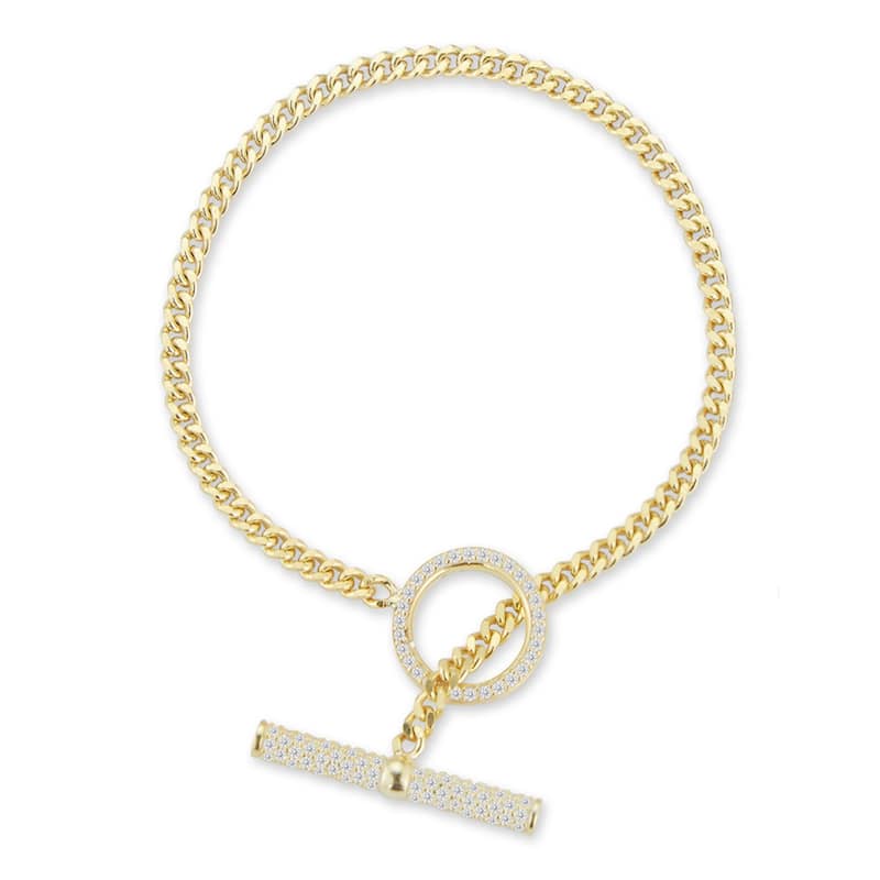 Soleil Sterling Silver Pave Toggle Curb Chain Bracelet - Yellow