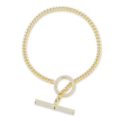 Soleil Sterling Silver Pave Toggle Curb Chain Bracelet