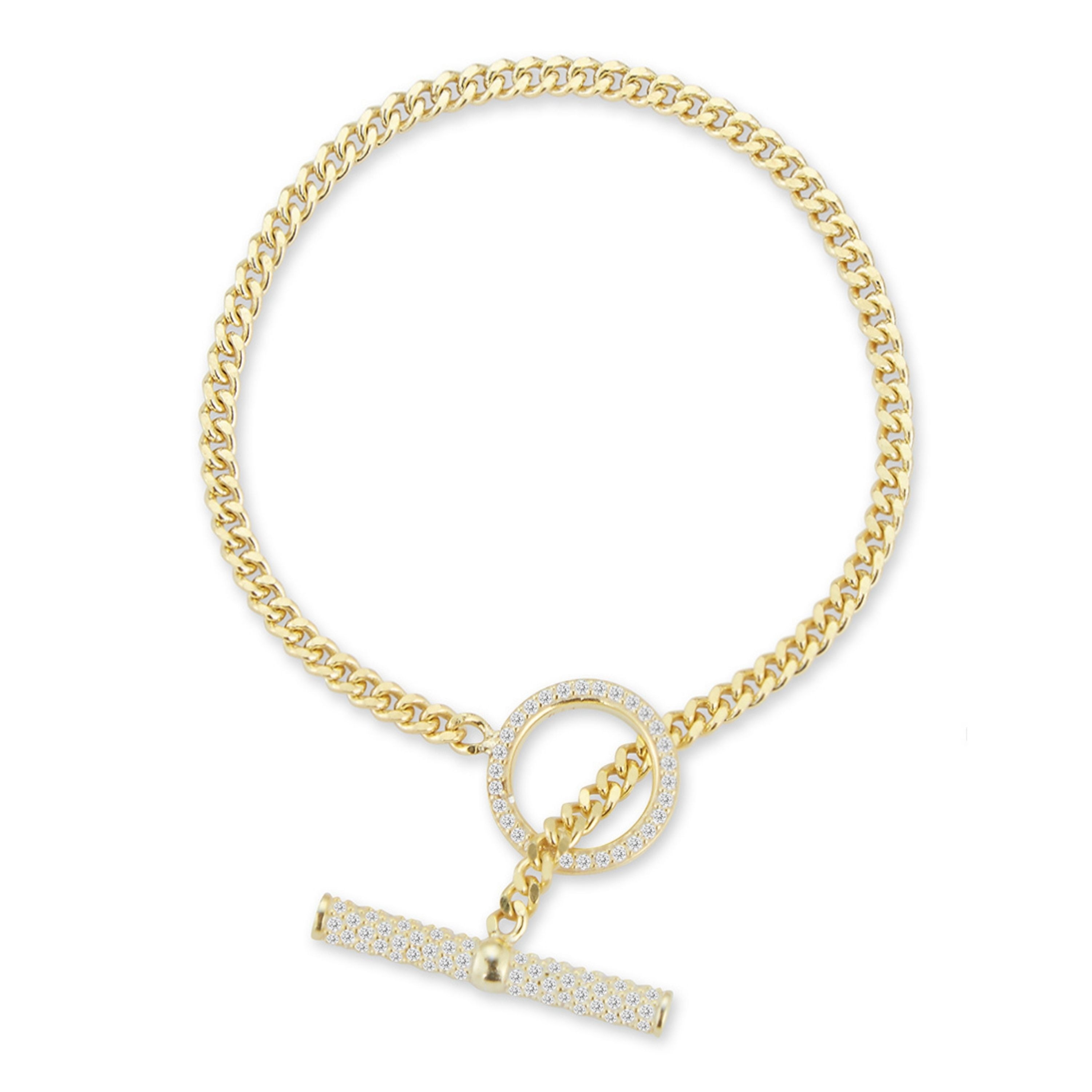 Soleil Sterling Silver Pave Toggle Curb Chain Bracelet