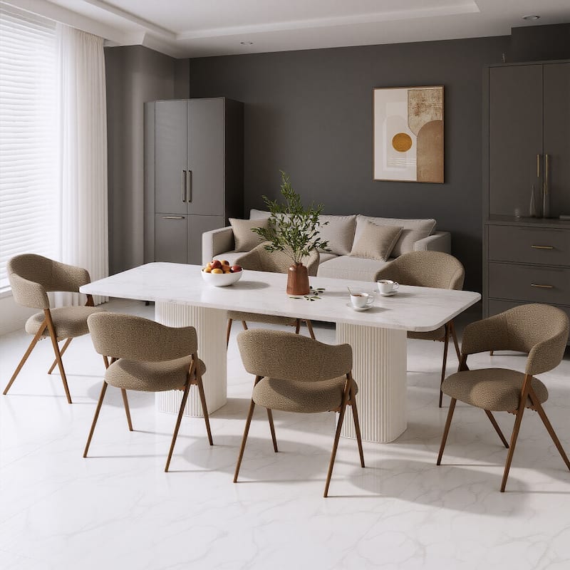 Modern Reclining Dining Chairs， 135° Back & 18.9" Wide Seat with Thick Cushion - Set of 6 - Taupe