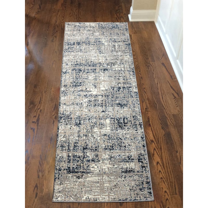 Admire Home Living Lucio 1241 Transitional Striated Area Rug - 2'2" X 7'7" - Blue