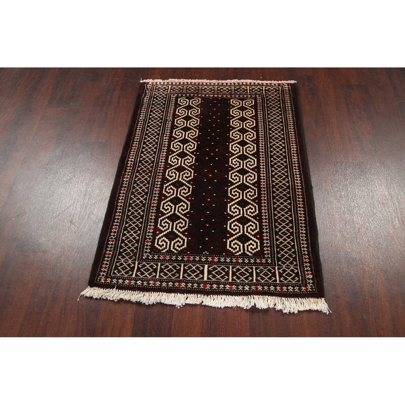 Geometric Traditional Balouch Persian Area Rug Wool Hand-knotted - 2'7" x 3'7"