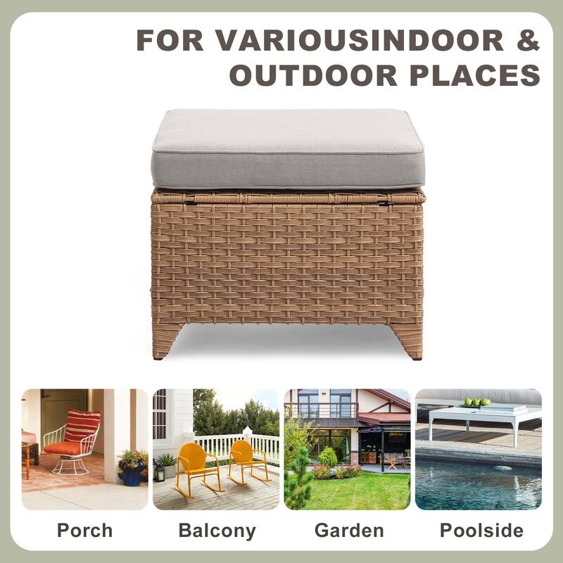 Gymojoy Patio PE Rattan Ottoman with Cushion