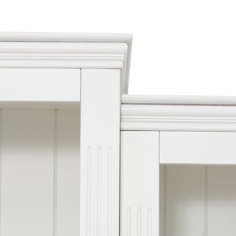 78.75'' Tall 3-Pieces Bookcase Display Cabinet with 5 Colors Adjustable LED Ceiling Light, Retro Style Bookshelves
