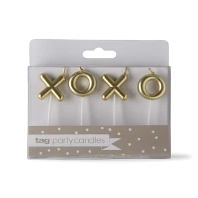 XOXO Candle Set Paraffin Wax Plastic Pick Gold Letters Birthday Party Decor - 10 x 10