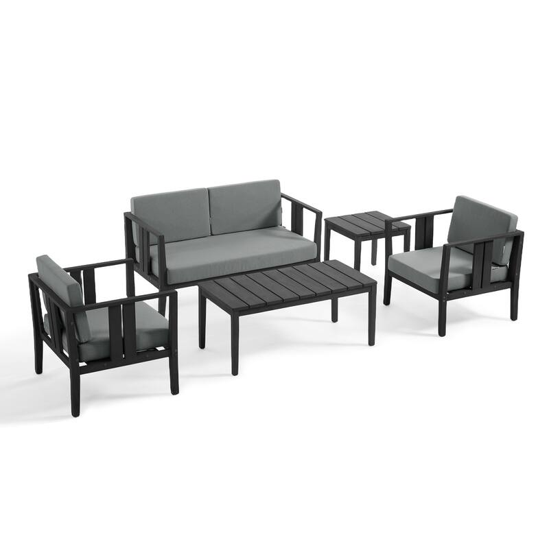 5-Piece Patio Furniture Solid Teak Outdoor Conversation Set