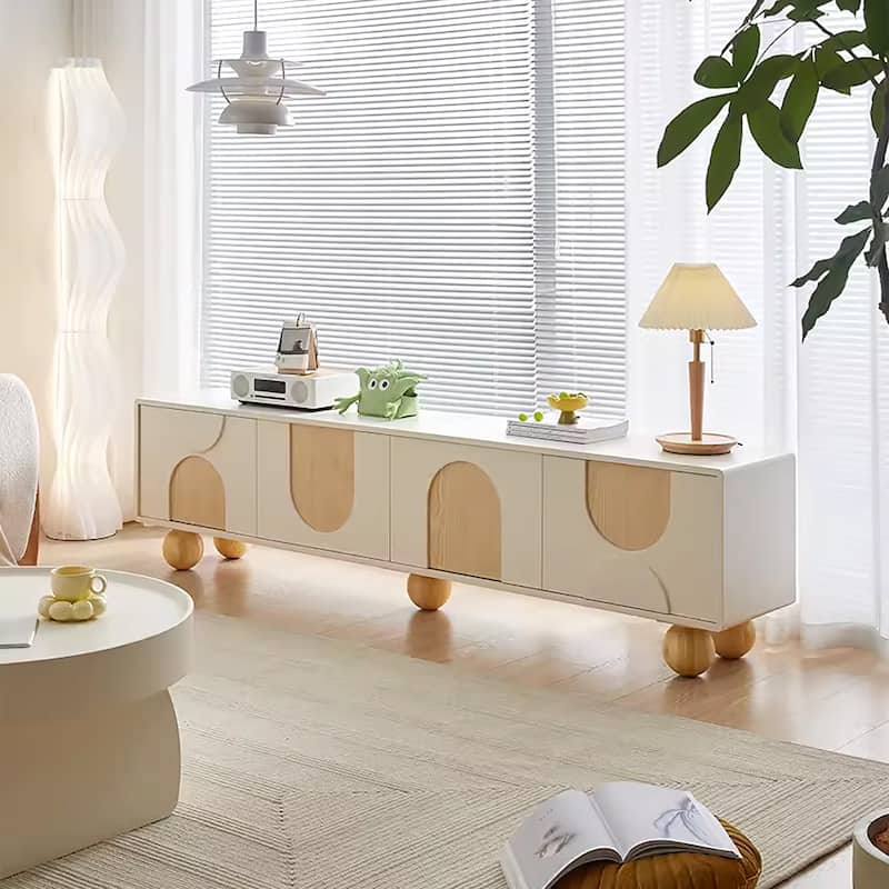 78.74'' Modern White Wood TV Stands with Storages, Mid Century Media Console for Livingroom, Cream White & Natural Wood - 78.74" - White