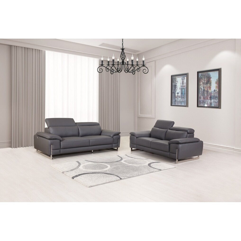 Shop Modern Top Grain Leather Living Room 2pc Sofa Set On Sale