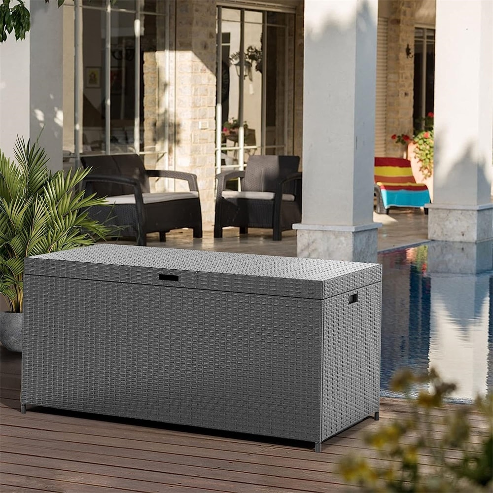 140 Gallon Large Wicker Outdoor Storage Bin with Waterproof Inner - N/A -  On Sale - Bed Bath & Beyond - 38924387