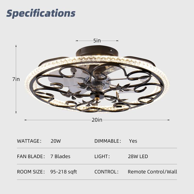 20 in. Flush Mount Caged Indoor Ceiling Fan with Dimmer LED Light and Reversible DC Motor