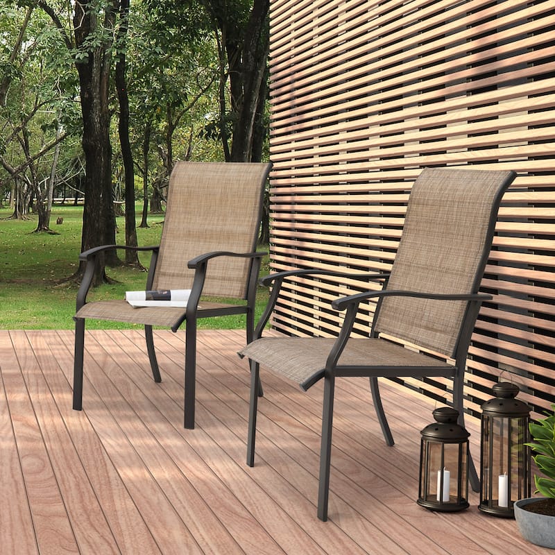 NUU GARDEN Iron Textilene Dining Chair, Brown, Set of 2