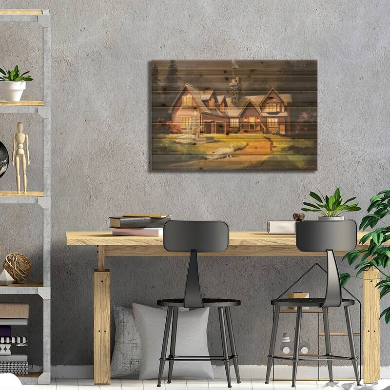 House With Peacock Print On Wood by D. "Rusty" Rust - Multi-Color