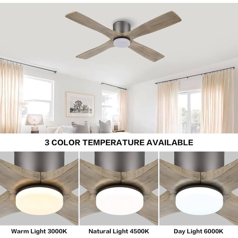 WINGBO 54" DC Flush Mount Ceiling Fan with Light and Remote