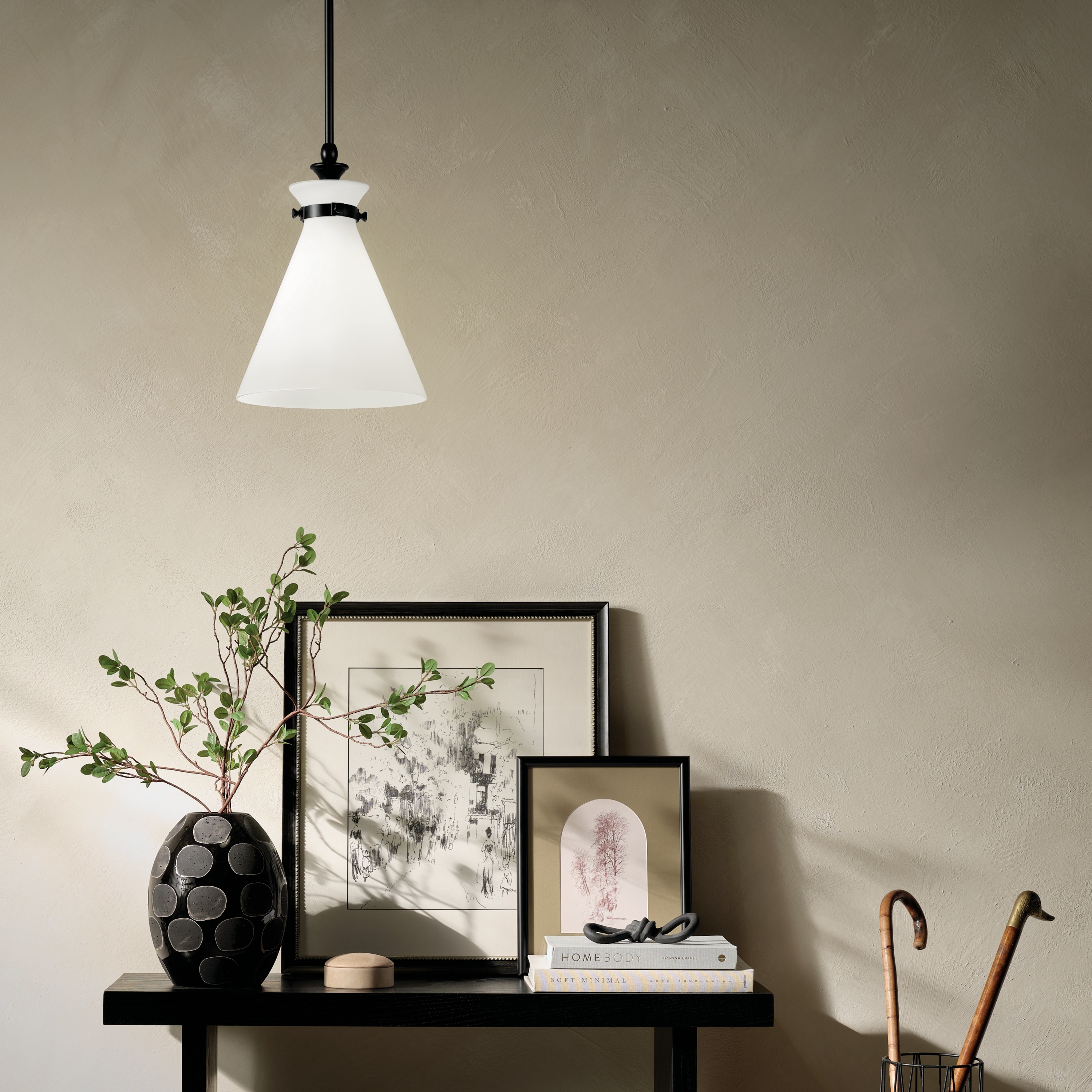 Kichler Lighting Laria 10.5 Inch 1 Light Pendant with Opal Glass in Black