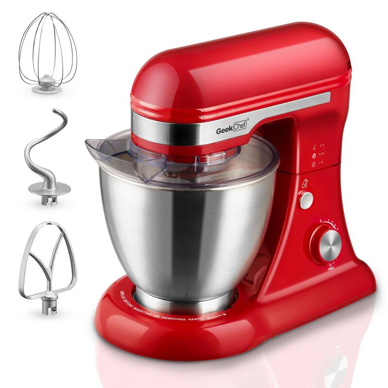 Geek Chef Electric Stand Mixer, 4.8QT 12 Speeds Tilt-head Food Mixer with Dough Hook, Rotary Knob for Home Kitchen Use - Red