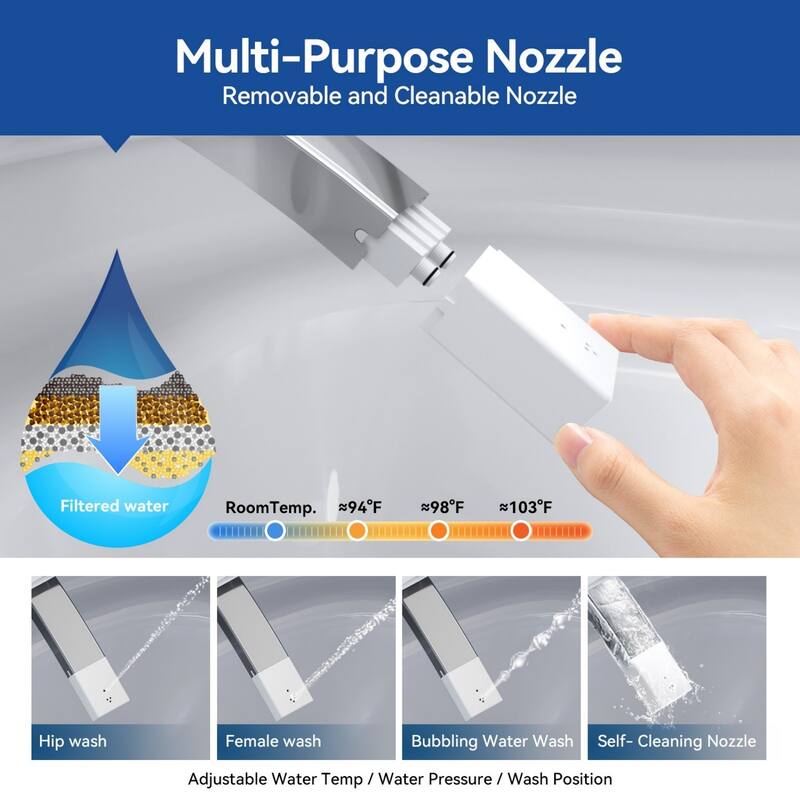 Smart Bidet Toilet with Built-In Tank & Pump, 17" Chair Height, Heated Seat, Wash/Dry, Remote