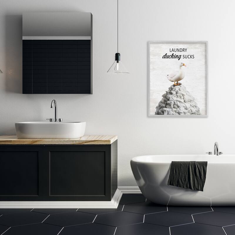 Stupell Duck & Laundry Pile Framed Giclee Art Design By Lettered and Lined