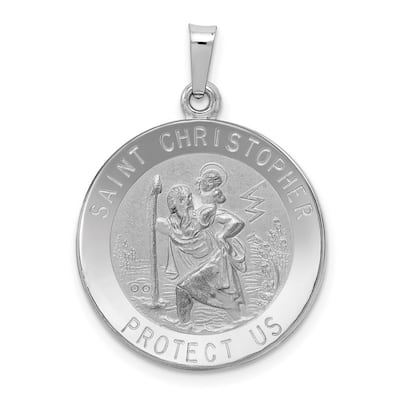 Curata 14k White Gold 18" 20mm Saint Christopher Medal Pendant Necklace
