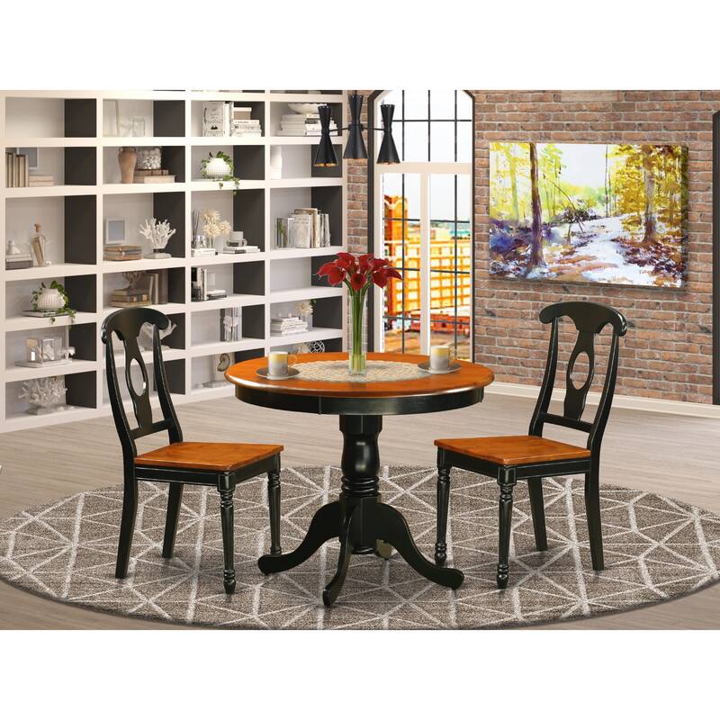 East West Furniture 3 Piece Dining Room Table Set- A Round Kitchen Table and 2 Dining Chairs, Black & Cherry (Seat Options) - ANKE3-BLK-W