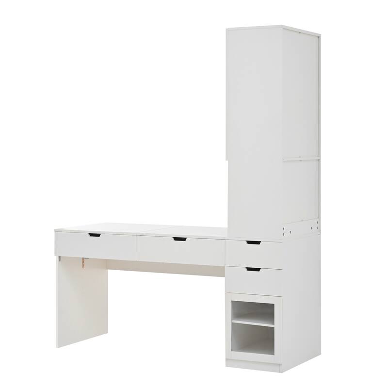 Versatile Makeup Vanity Desk with Mirror and Charging Station, Dressing Table with 8 Hidden Storage Compartments