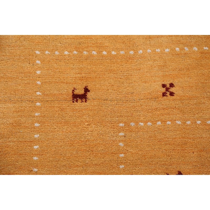 Gold Animals Gabbeh Indian Rug Handmade Wool Carpet - 4'8" x 6'3"