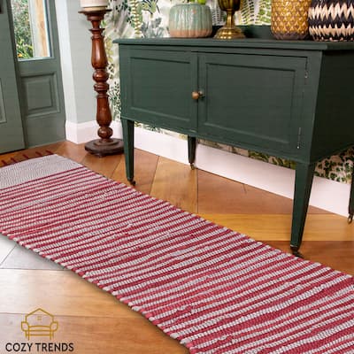 Handwoven Cotton Washable Runner Rugs - Perfect for Kitchen, Hallway, Entryway - 12X108 Inches