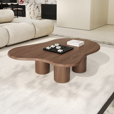 47.24" Mid Century Coffee Table, Solid Wood Texture with Could Shaped, Brown