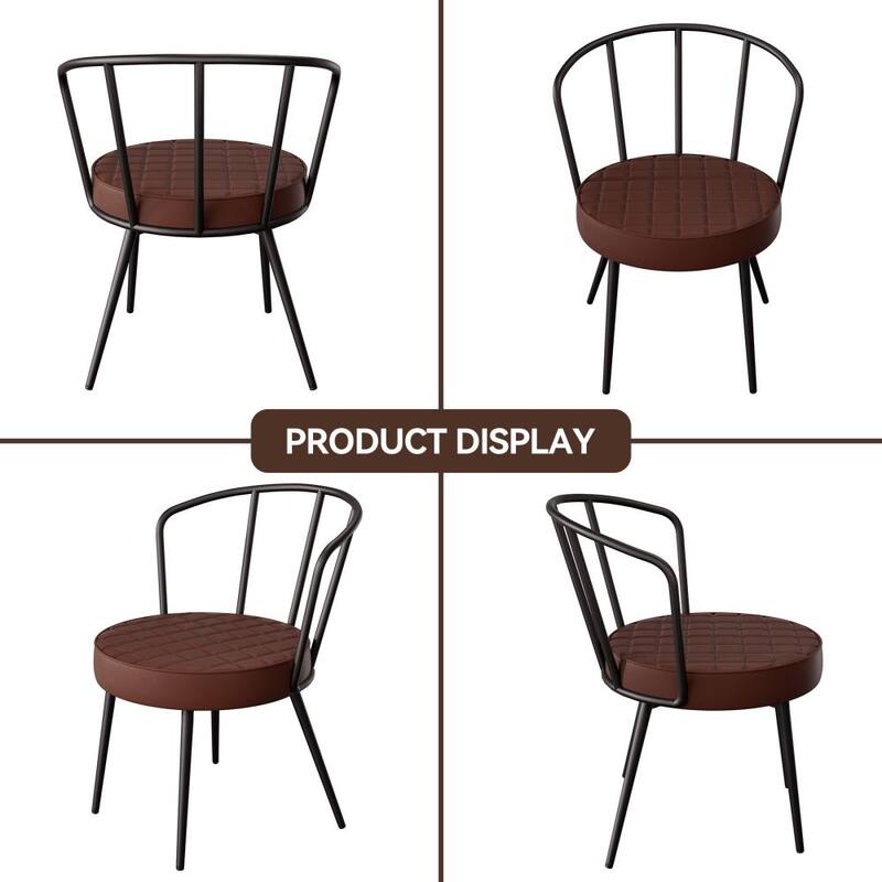 Set of 2 Leather Dining Chairs with Metal Frame
