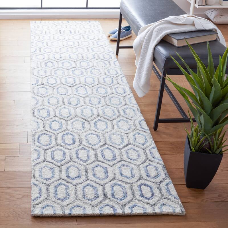 SAFAVIEH Handmade Metro Virona Wool Rug - 2'3" x 9' Runner - Ivory/Blue