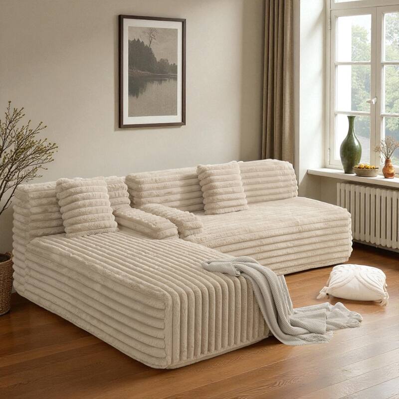 110" Cloud Sectional Sofa Free-Combined Faux Upholstered Modular Couch with Pillows for Living Room - Light Coffee