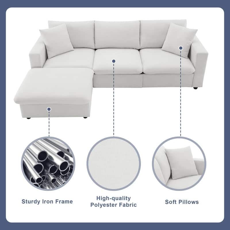100.4" L-shaped Triple Sofa with Two Throw Pillows