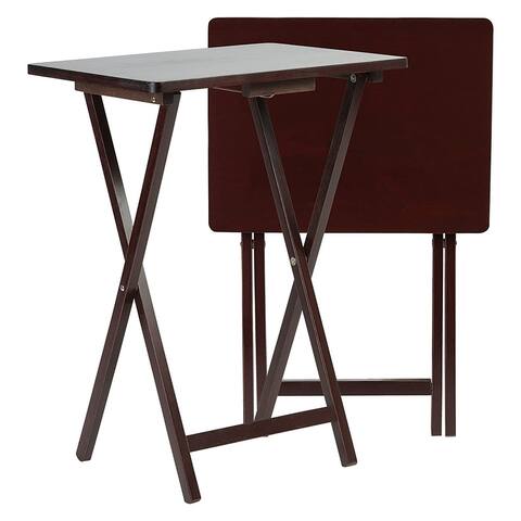PJ Wood Folding TV Snack Tray Folding Table Desk Stand, Espresso Brown, Set of 2 - 17.76