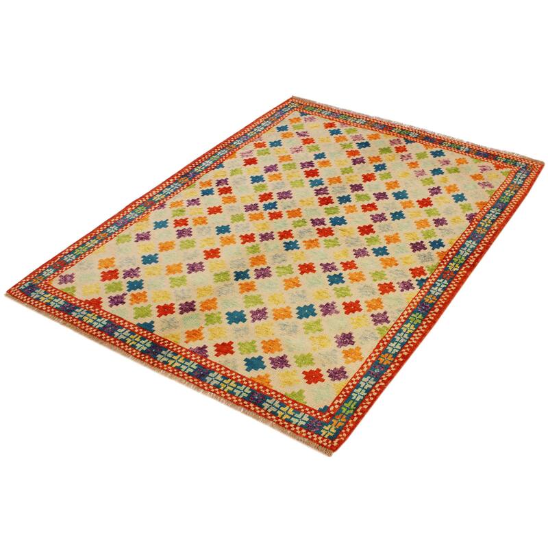 Shabby Chic Balochi Hurst Beige/Teal Hand Knotted Wool Rug - 5'0'' x 6'6''