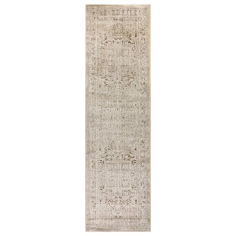 World Rug Gallery Textured Medallion Earth Beige Indoor High-Low Area Rug