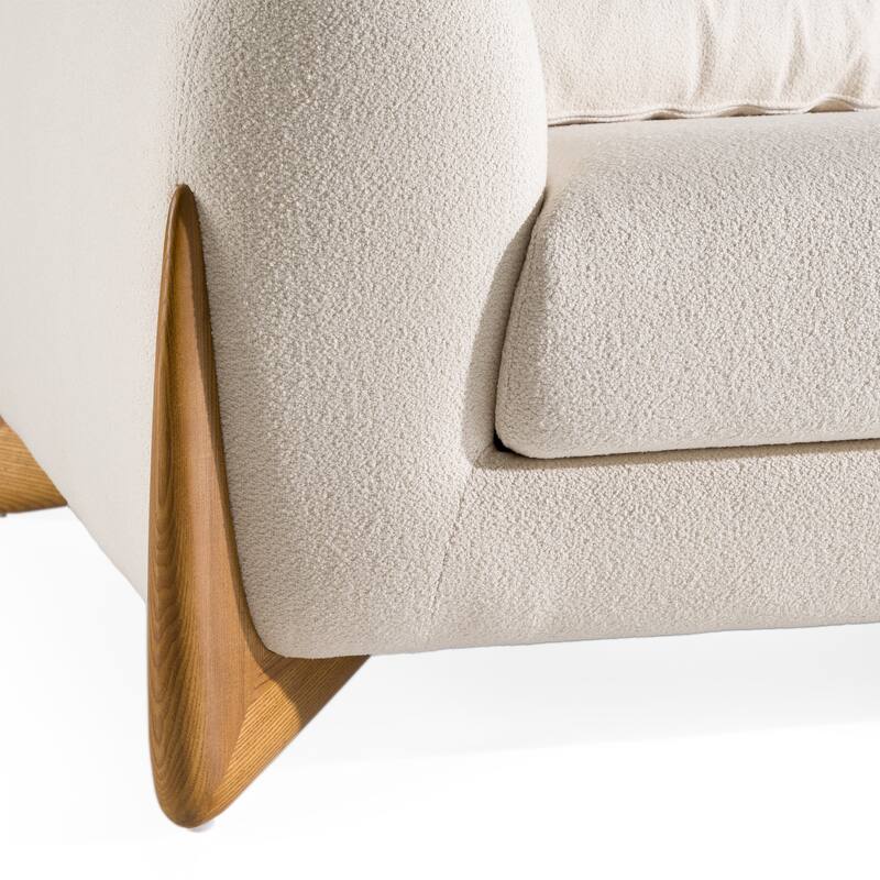 Modrest Fleury Contemporary Cream Fabric and Walnut Sofa