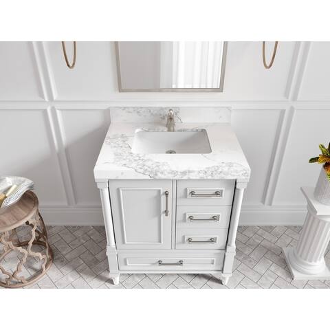 Willow Collections 30 x 22 Aberdeen Single Bowl Sink Bathroom Vanity with Quartz or Marble Countertop