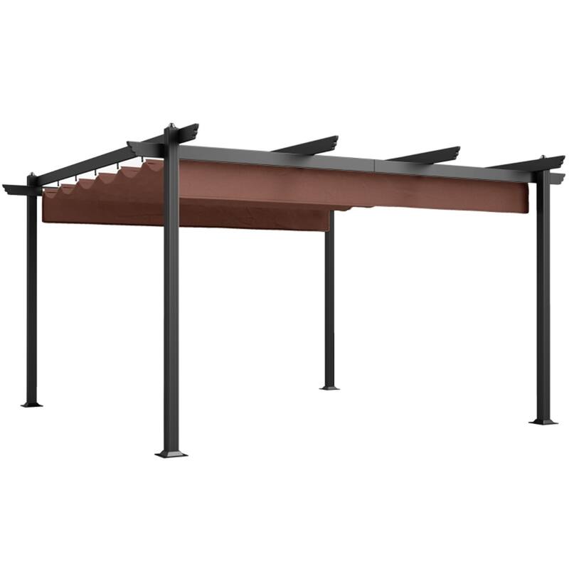 Brown Retractable Canopy Pergola with Aluminum Frame and 180g Polyester Fabric UPF 30 Plus for Patio Garden