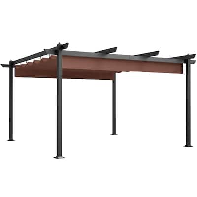 Brown Retractable Canopy Pergola with Aluminum Frame and 180g Polyester Fabric UPF 30 Plus for Patio Garden