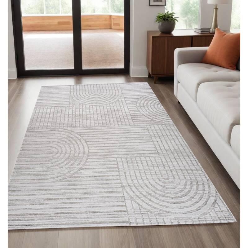 Bodu Distressed Geometric Abstract Modern Stain Resistant Woven Durable Area Rug By HomeRoots - 5' X 8' - Gray - Rectangle