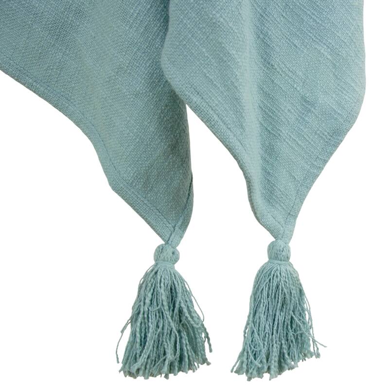 HomeRoots 50" X 60" Teal And Blue Cotton Woven Ikat Throw Blanket with Fringe