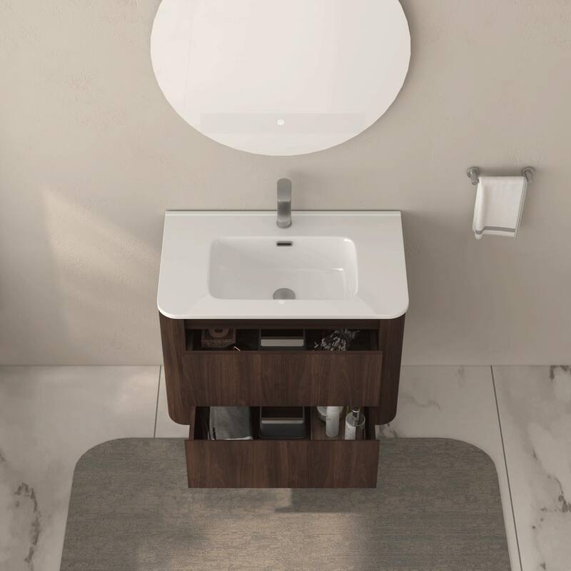 30" Wall Mounted Bathroom Vanity With Sink Floating Vanity Two Drawers Cabinet With Ceramic Integrated Sink