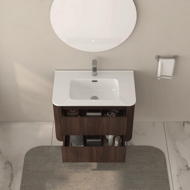 Wall Mounted Floating Bathroom Vanity with Sink - Dark Walnut