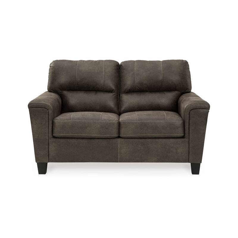 Nav 61 Inch Loveseat, Modern Plush Cushions, Weathered Taupe Faux Leather