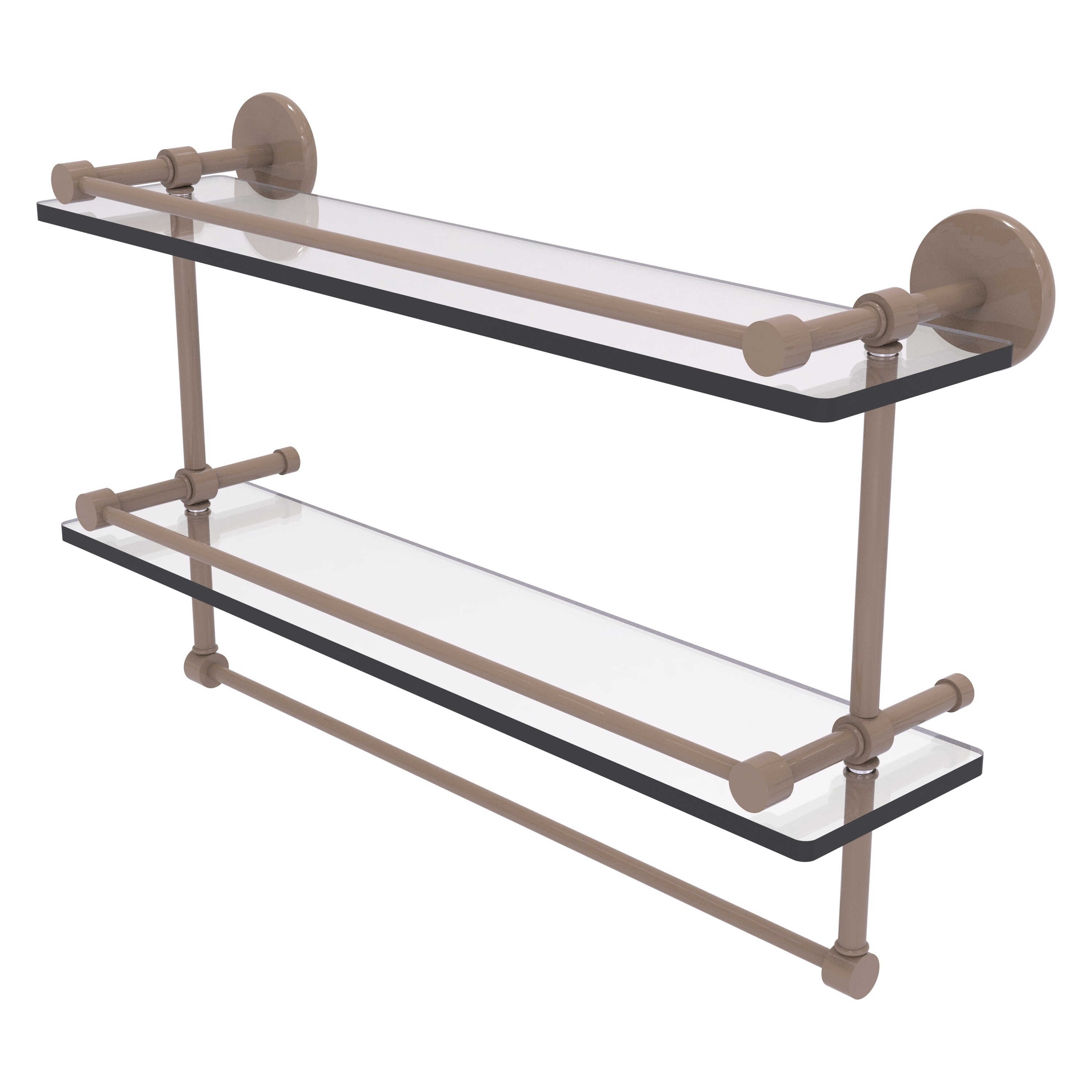 Allied Brass 16 Inch Gallery Double Glass Shelf with Towel Bar