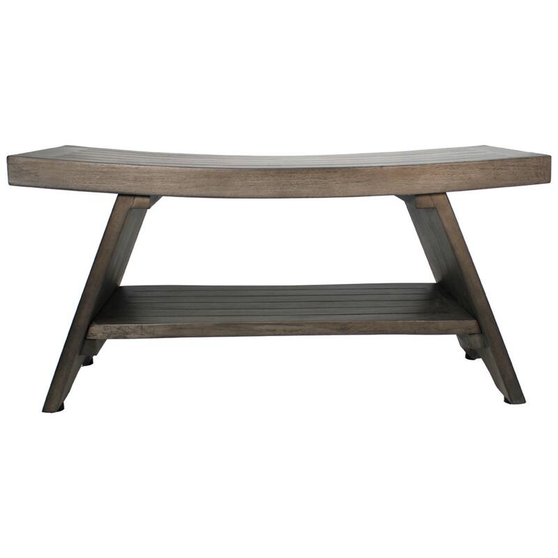 CoastalVogue Serenity Antique Gray 35" Teak Shower Bench with Shelf - 36