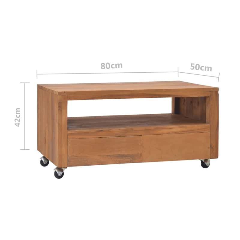 vidaXL TV Cabinet with Wheels 31.5"x19.7"x16.5" Solid Teak Wood - 31.5" x 19.7" x 16.5"
